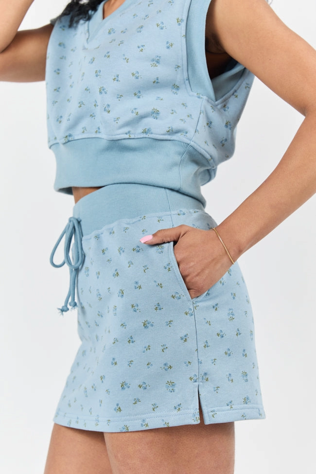 March On Blue Floral Print Knit Skirt