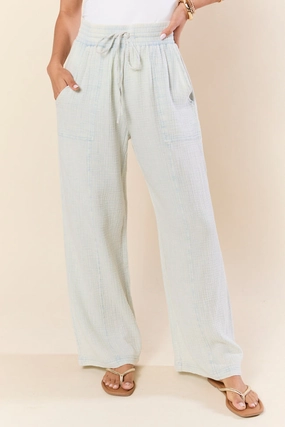 Match My Energy Light Blue Acid Wash Gauze Pants