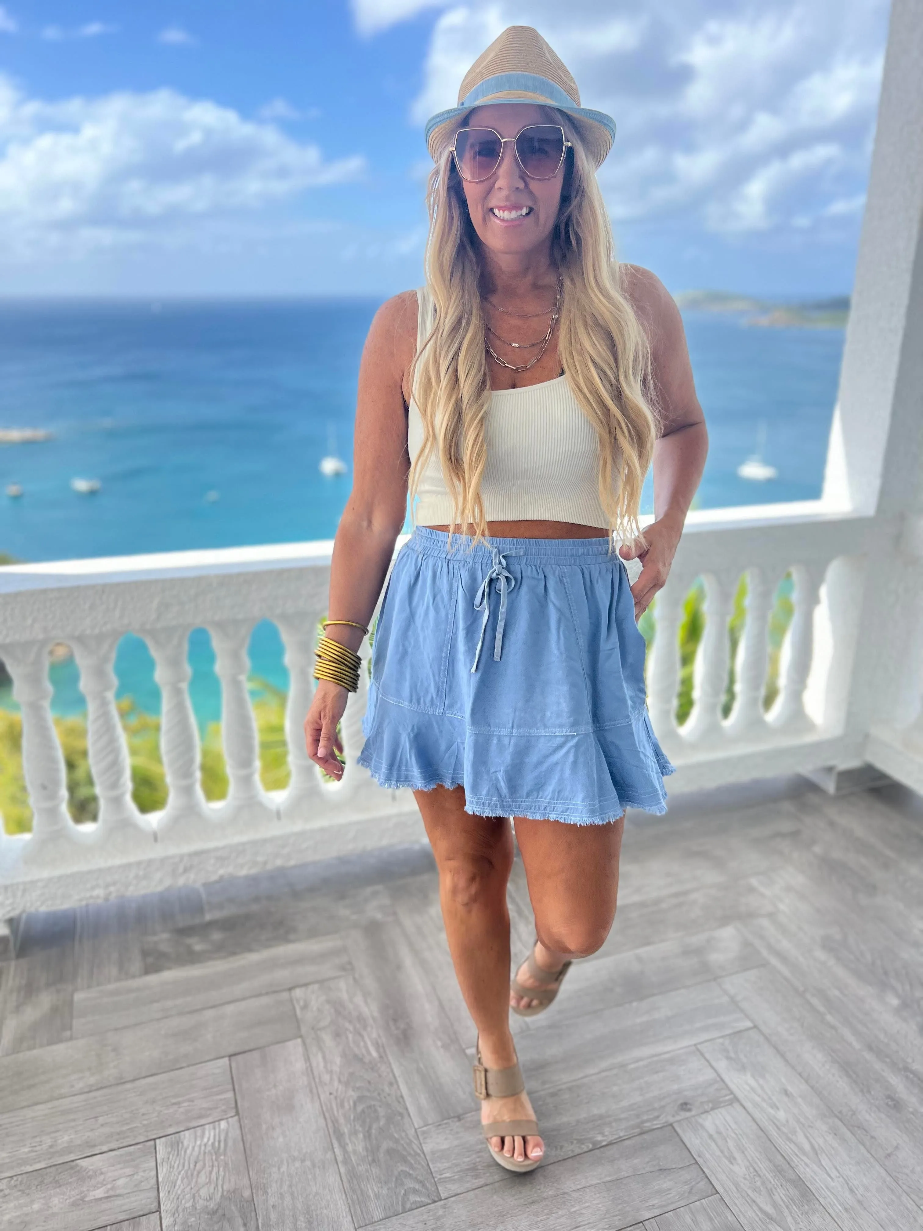 MINERAL WASHED DRAWSTRING POCKET MINI SKIRT - Final Sale