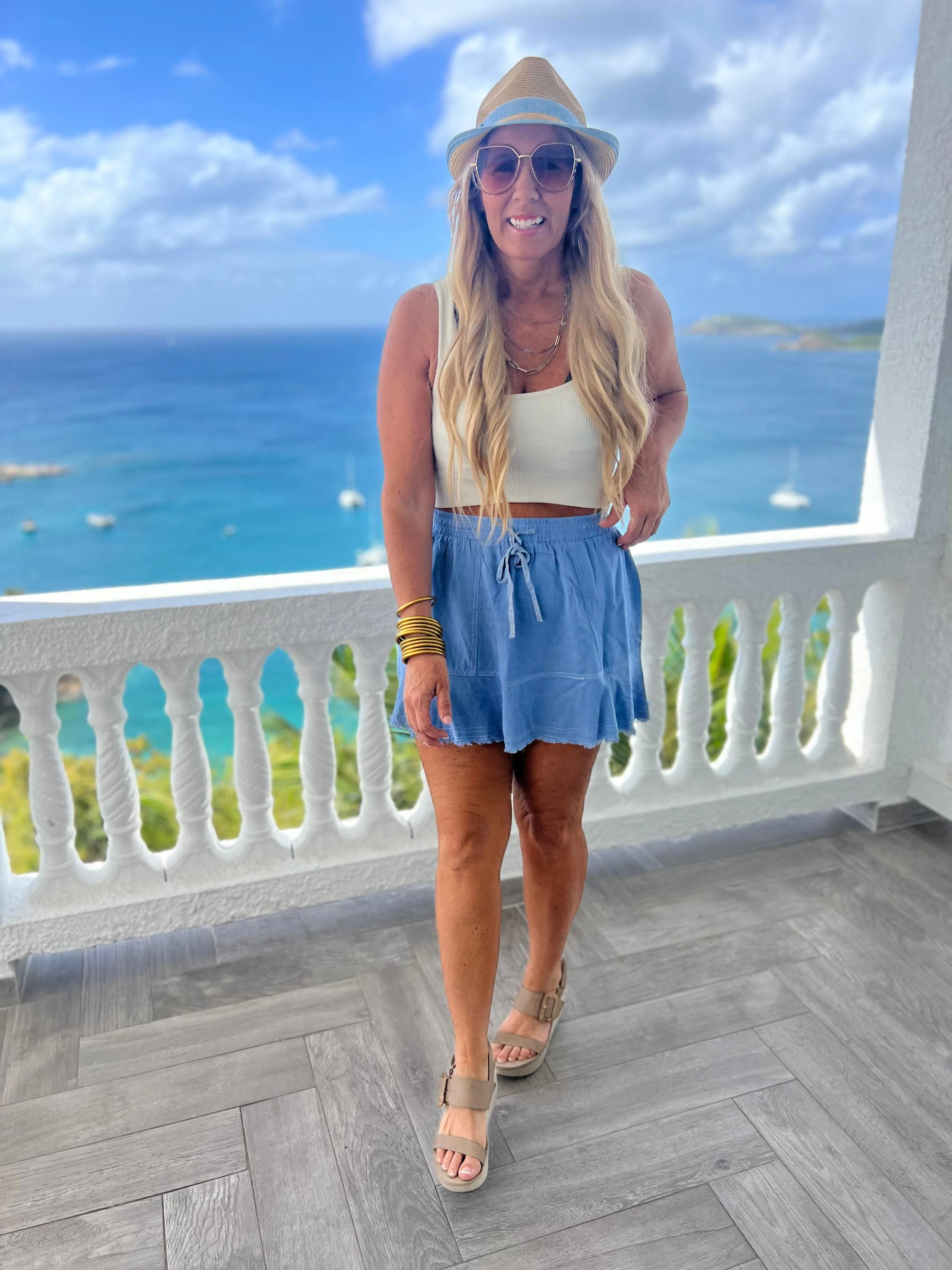 MINERAL WASHED DRAWSTRING POCKET MINI SKIRT - Final Sale