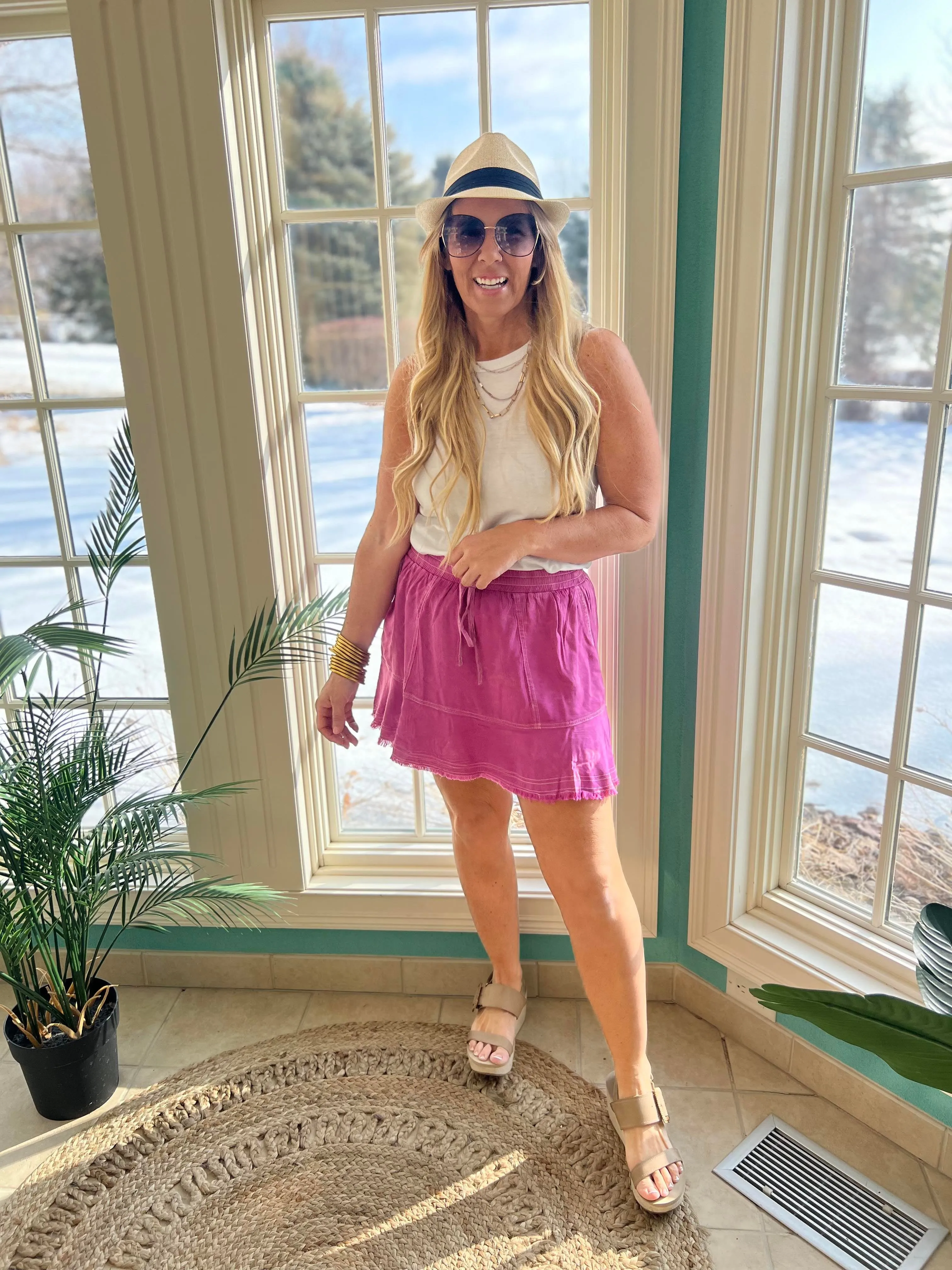 MINERAL WASHED DRAWSTRING POCKET MINI SKIRT - Final Sale