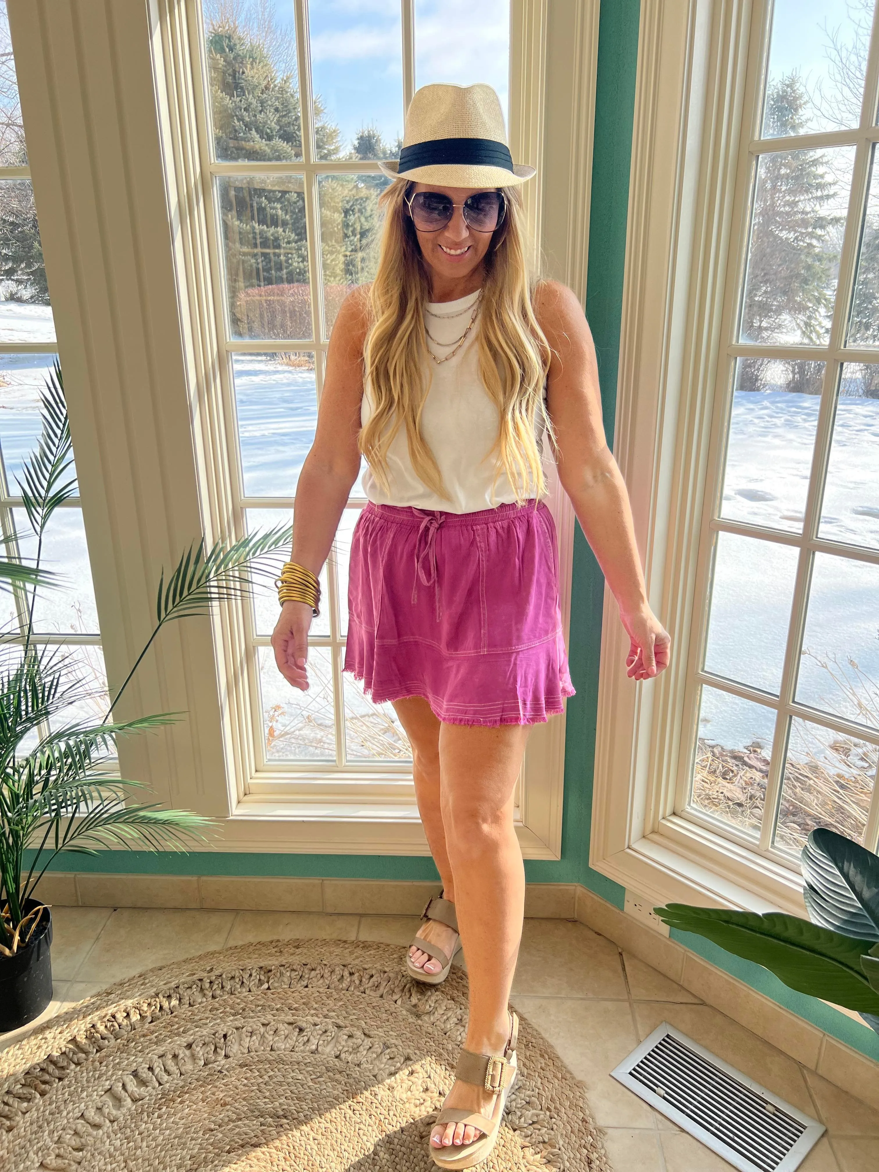 MINERAL WASHED DRAWSTRING POCKET MINI SKIRT - Final Sale