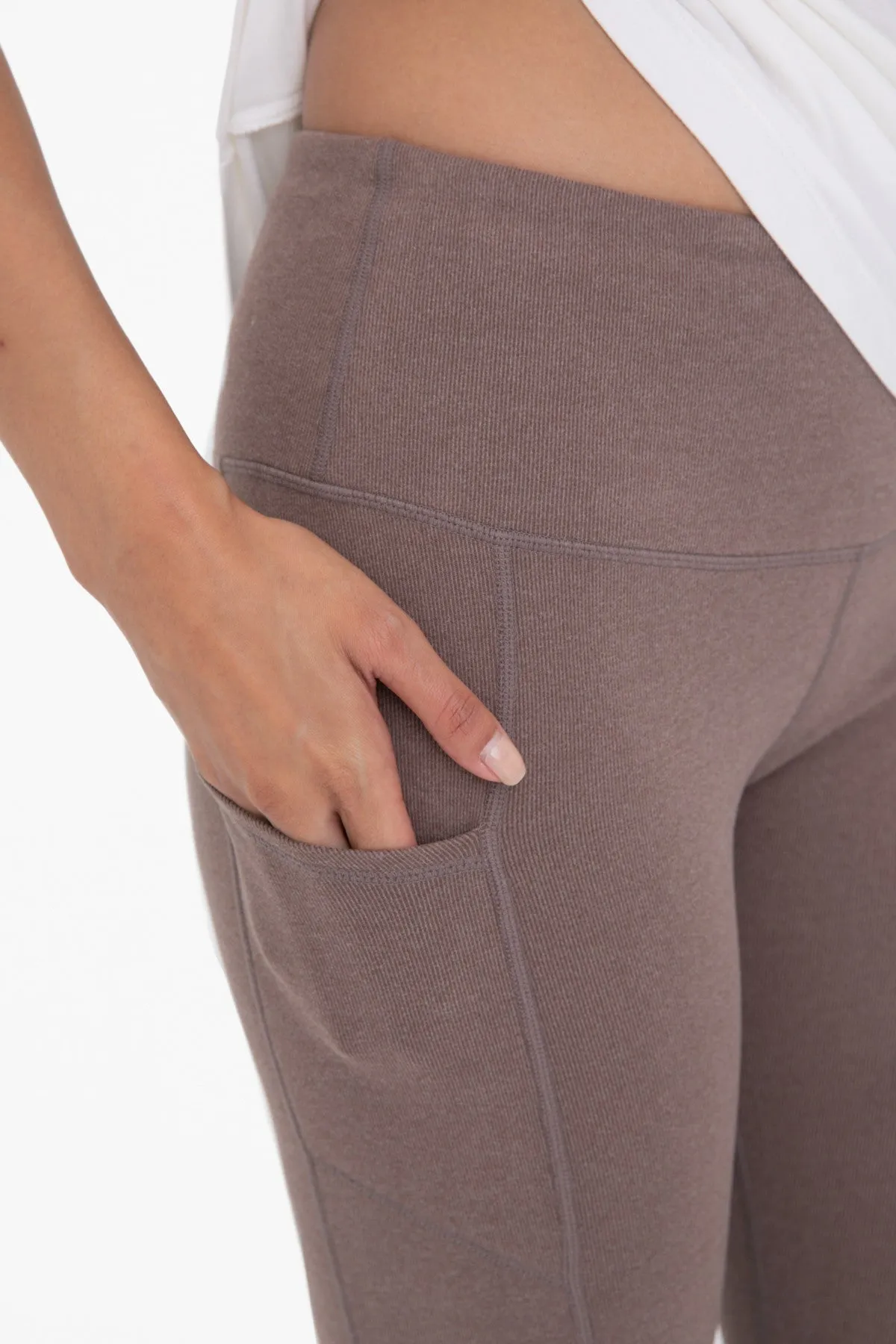 MONO B Micro-Ribbed Swoop Back High-Waisted Pocket Leggings - Final Sale