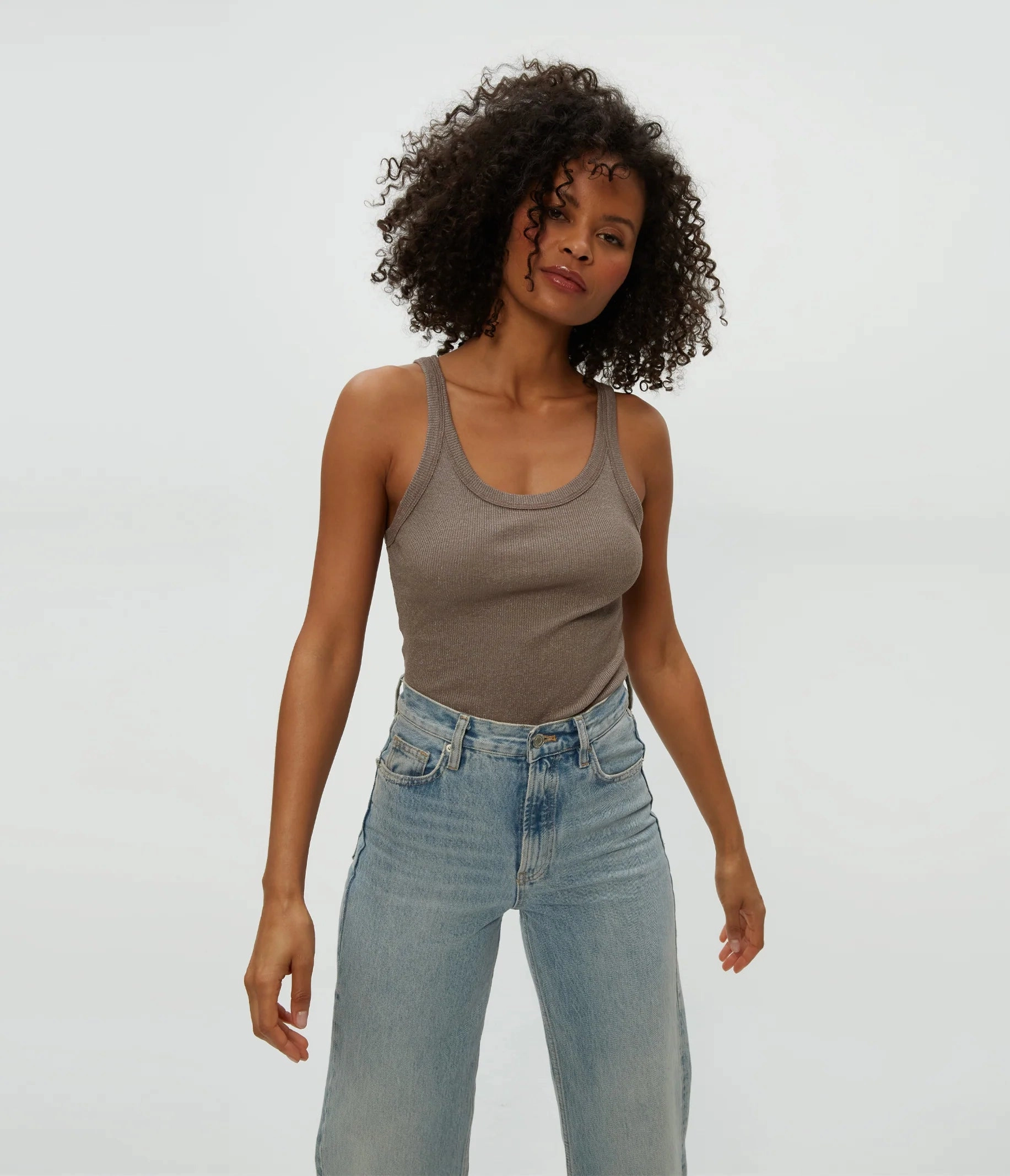 Nicole Shine Tank - Cobblestone
