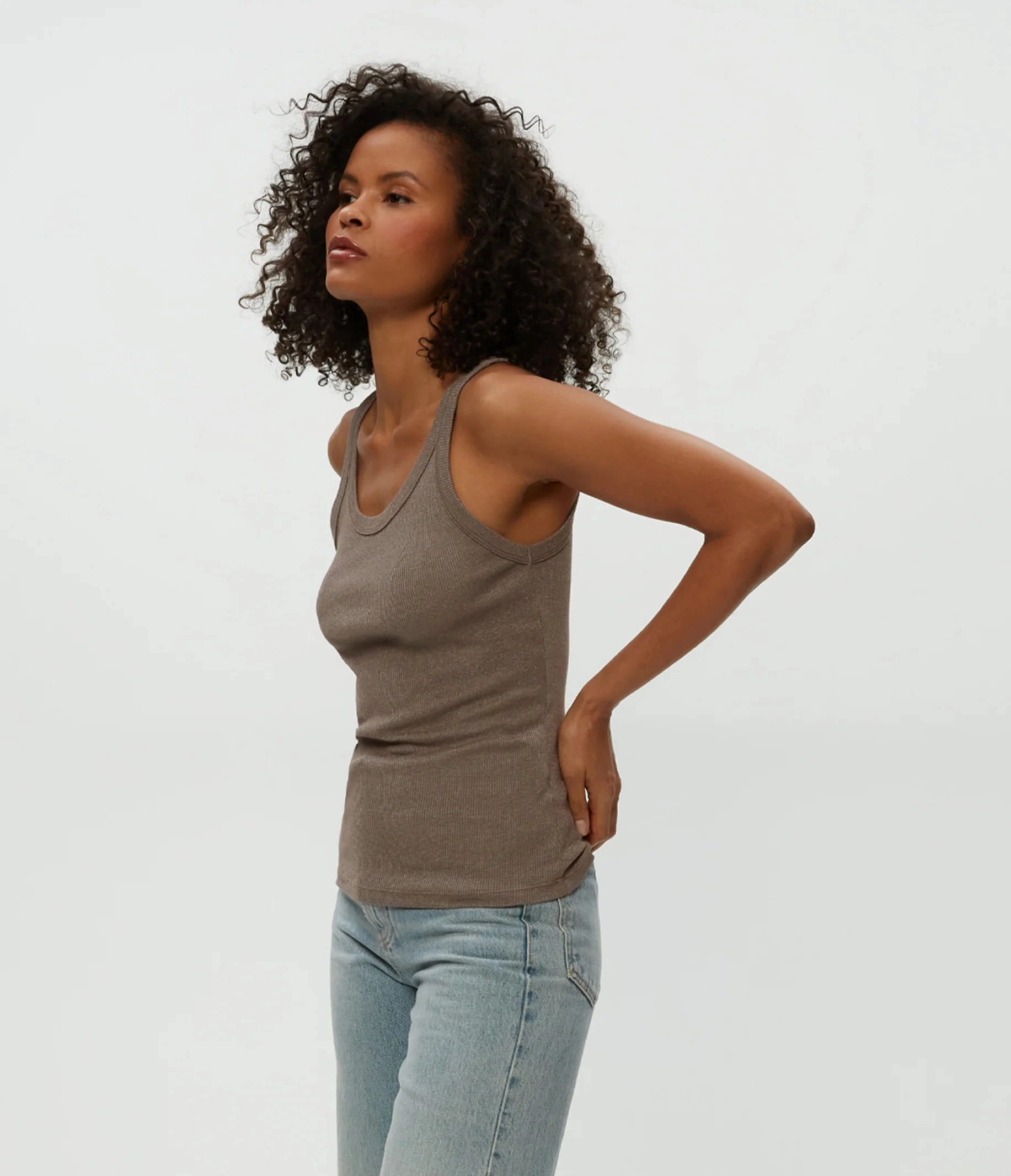 Nicole Shine Tank - Cobblestone