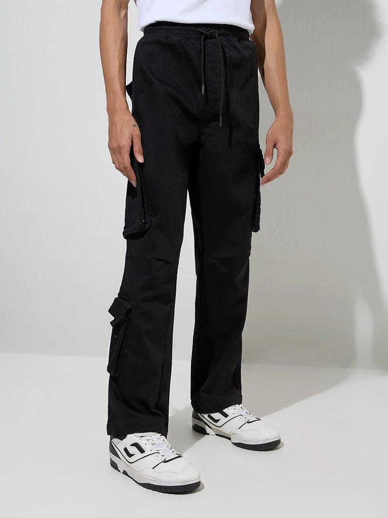 Nuon Black Relaxed-Fit Mid-Rise Cotton-Blend Pants