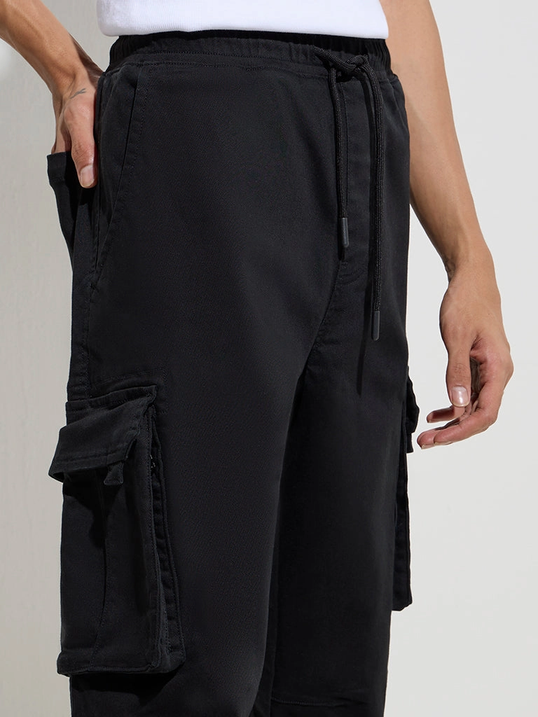 Nuon Black Relaxed-Fit Mid-Rise Cotton-Blend Pants