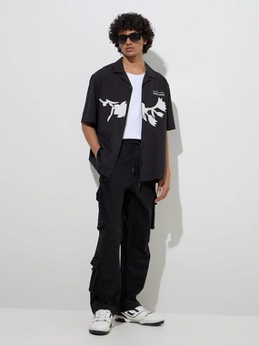 Nuon Black Relaxed-Fit Mid-Rise Cotton-Blend Pants