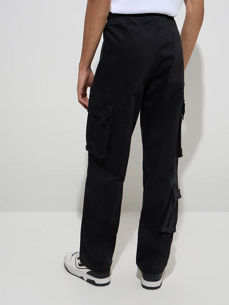 Nuon Black Relaxed-Fit Mid-Rise Cotton-Blend Pants