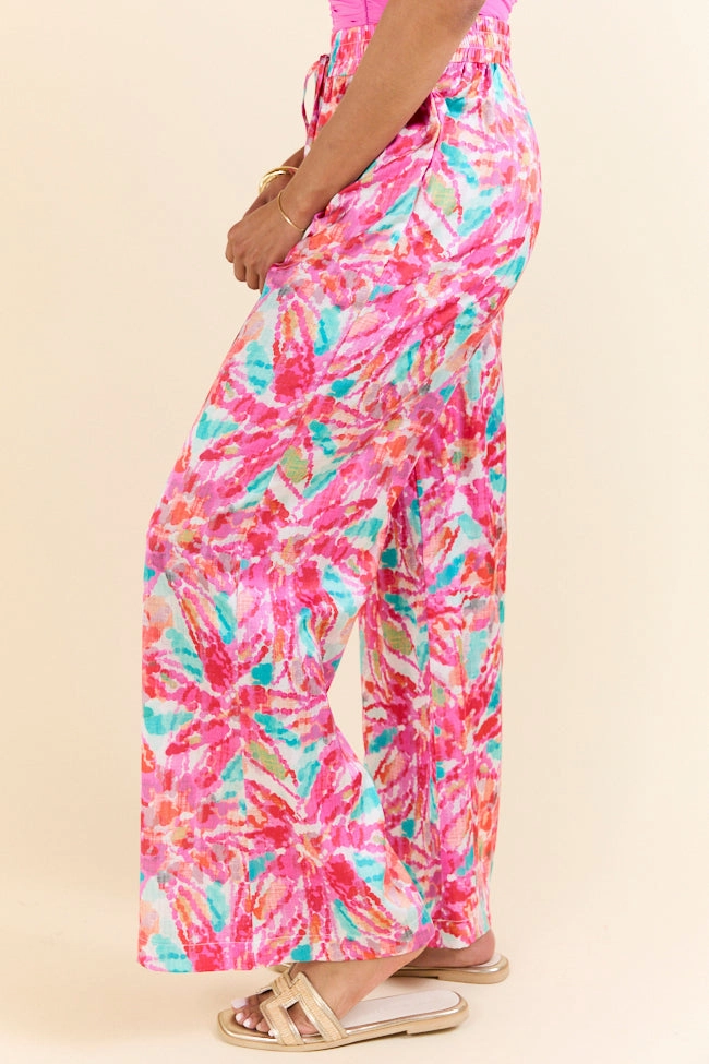 Paddle Out Pink Floral Printed Pull On Pants