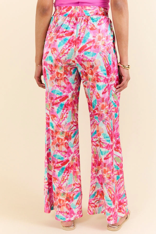Paddle Out Pink Floral Printed Pull On Pants