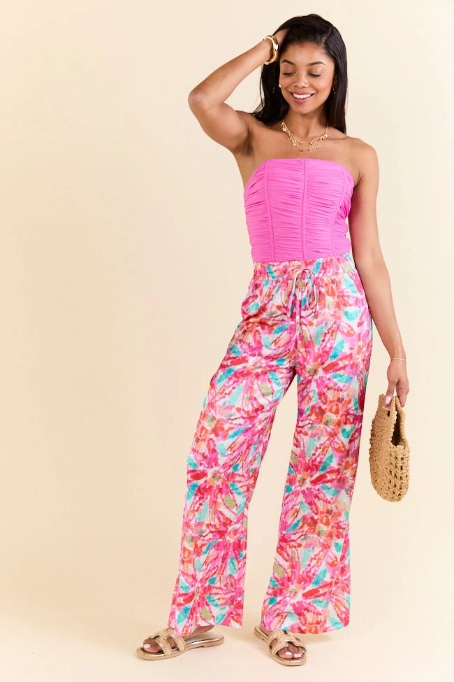 Paddle Out Pink Floral Printed Pull On Pants