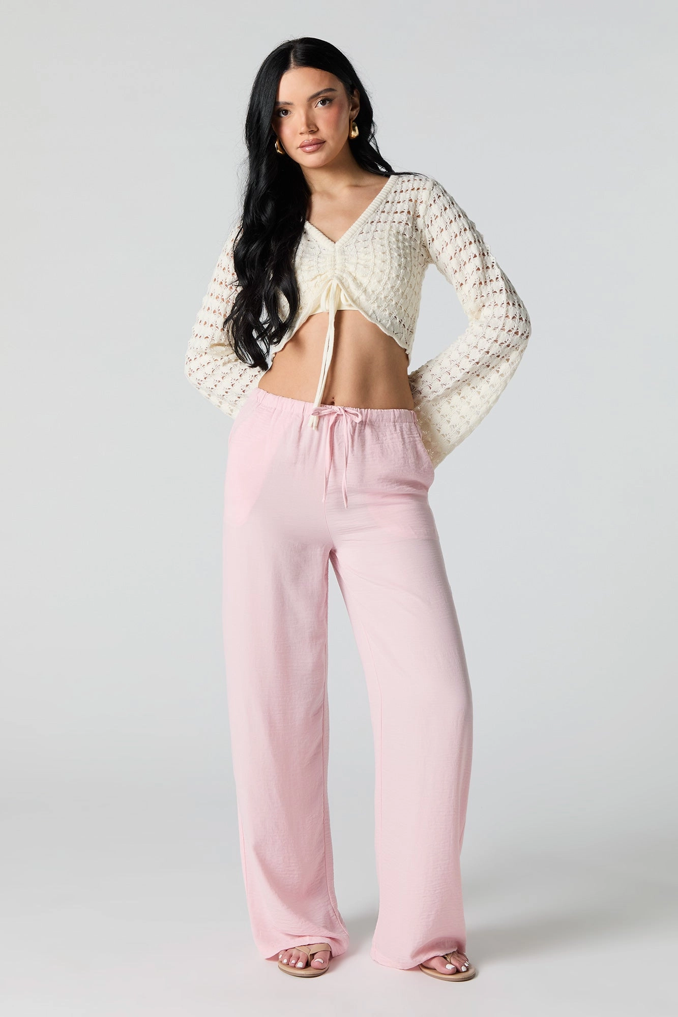 Pantalon à jambe large avec taille coulissante