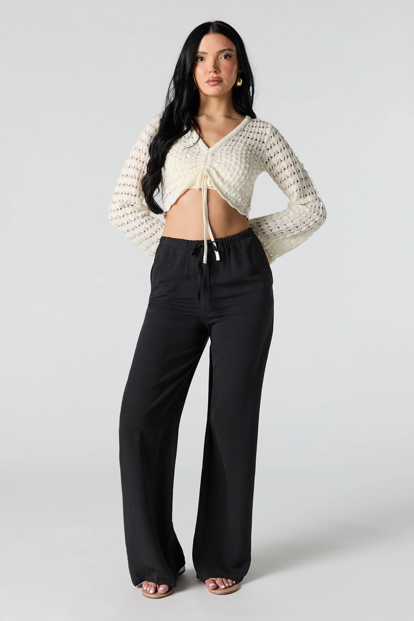 Pantalon à jambe large avec taille coulissante