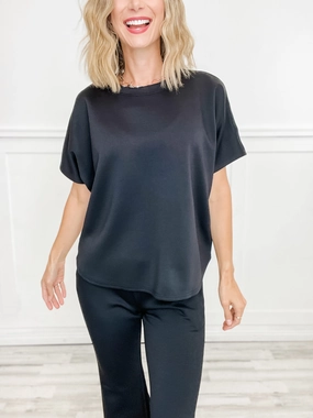 Paris Short Sleeve Top with Wide Leg Pants Set in Black