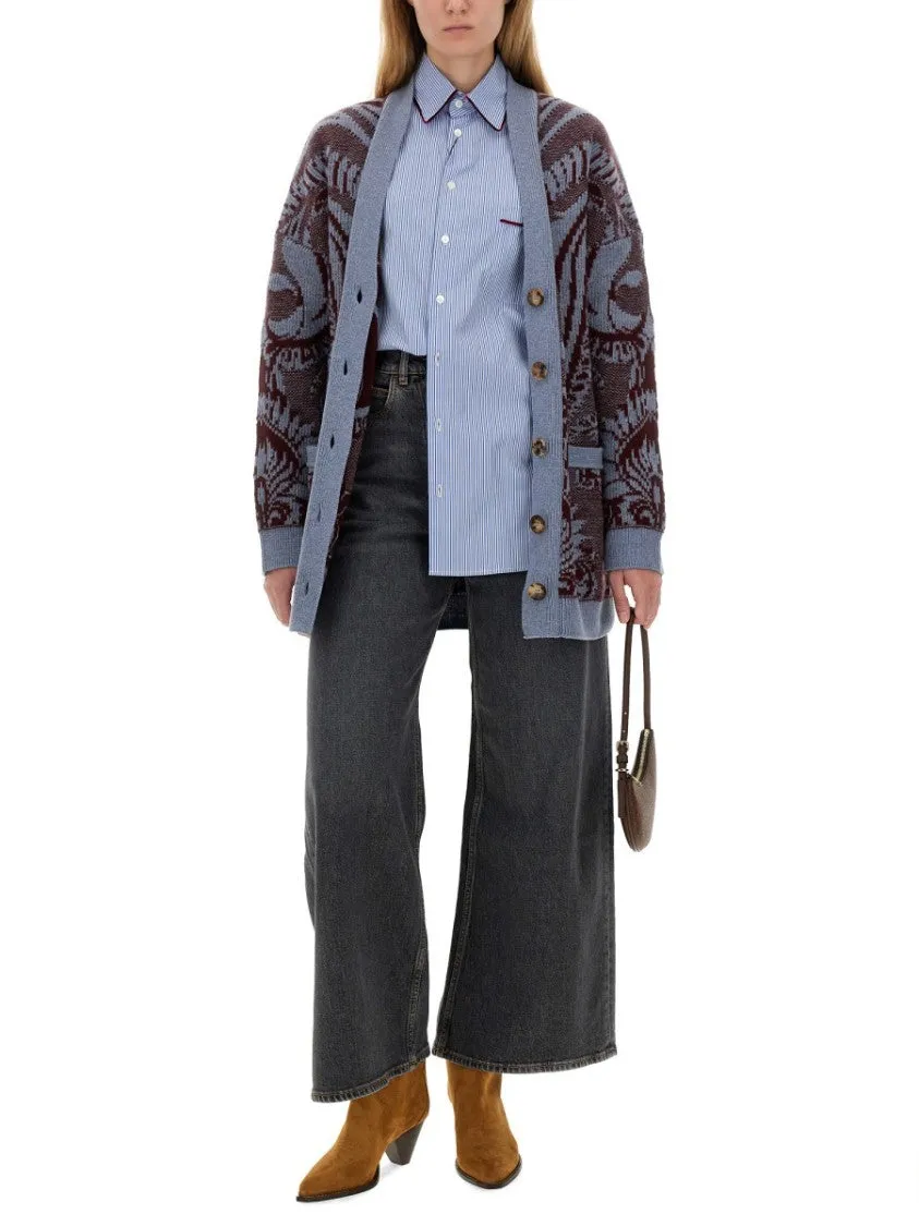 Patterned Oversized Wool Cardigan
