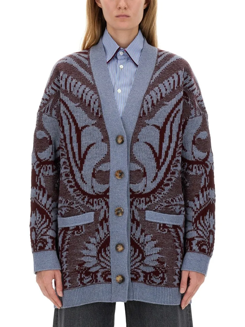 Patterned Oversized Wool Cardigan
