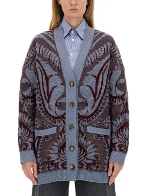 Patterned Oversized Wool Cardigan