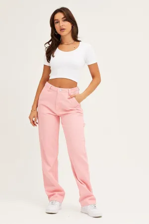 Pink Carpenter Denim Jeans High Rise