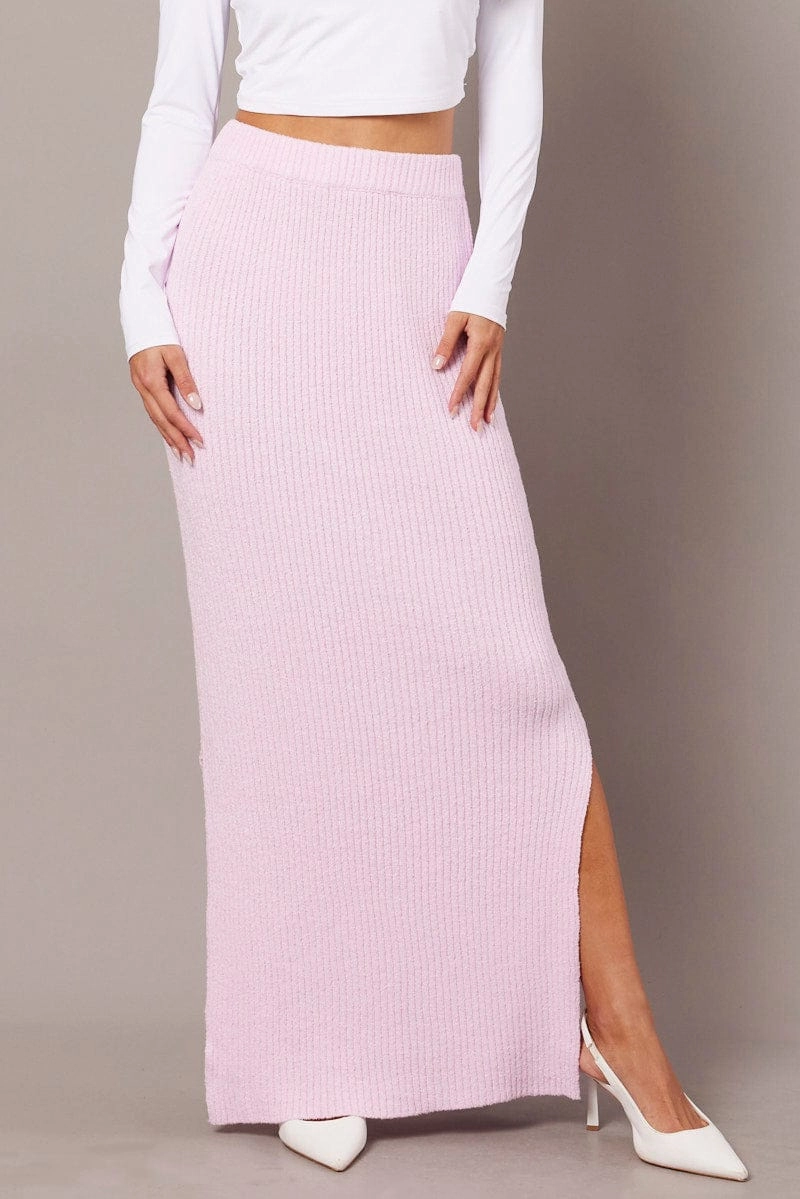 Pink Knit Skirt High Rise Midi