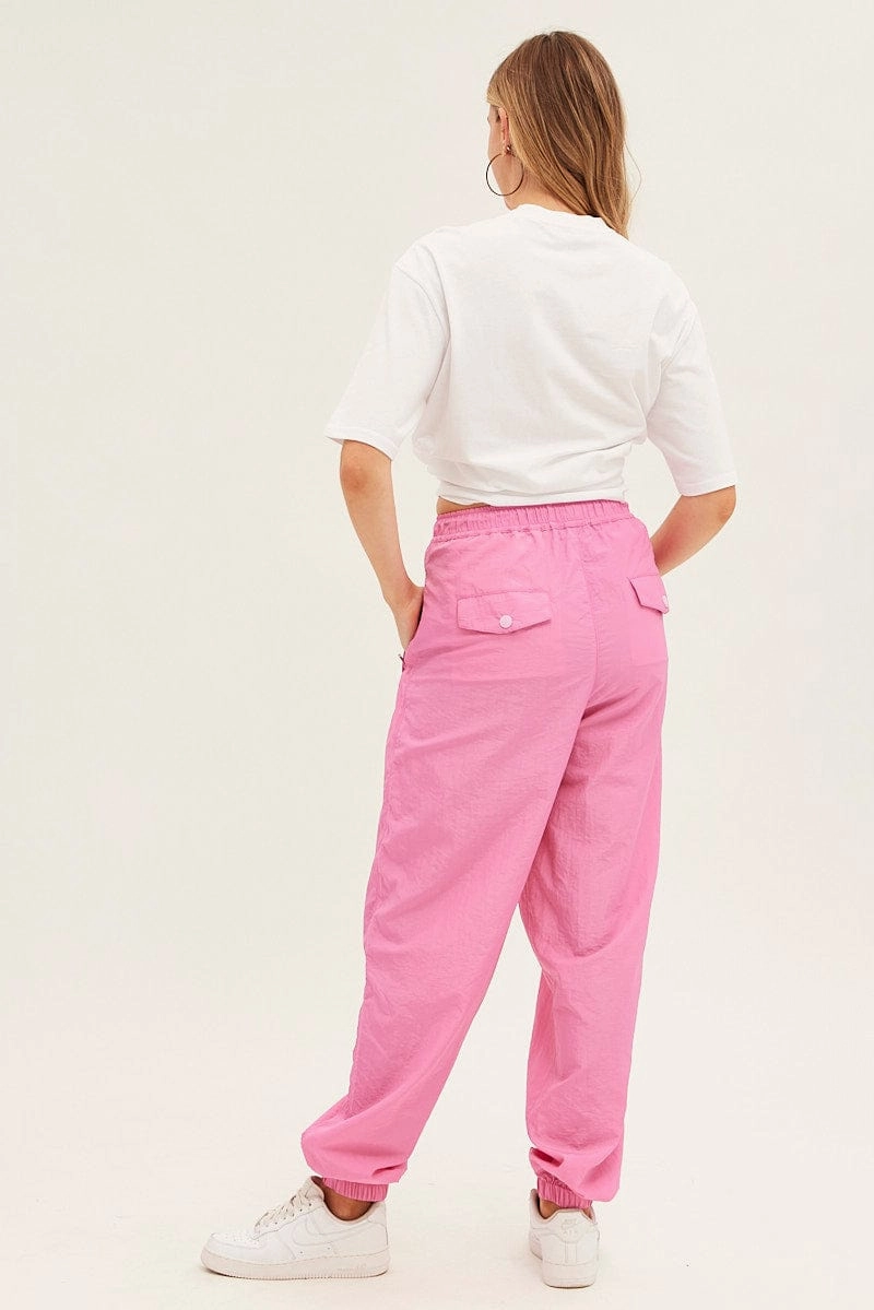 Pink Parachute Cargo Pants Mid Rise