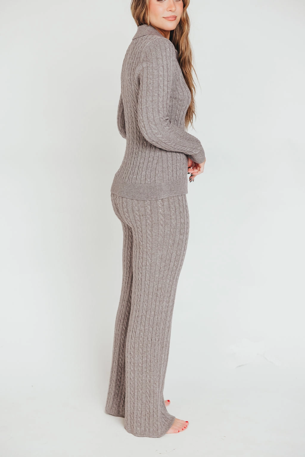 Premium Willow Cable Knit Pants in Greige