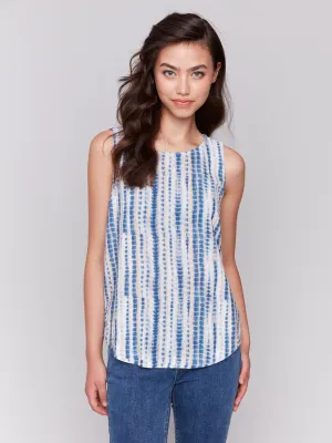 Printed Sleeveless Top with Rounded Hem - Beach