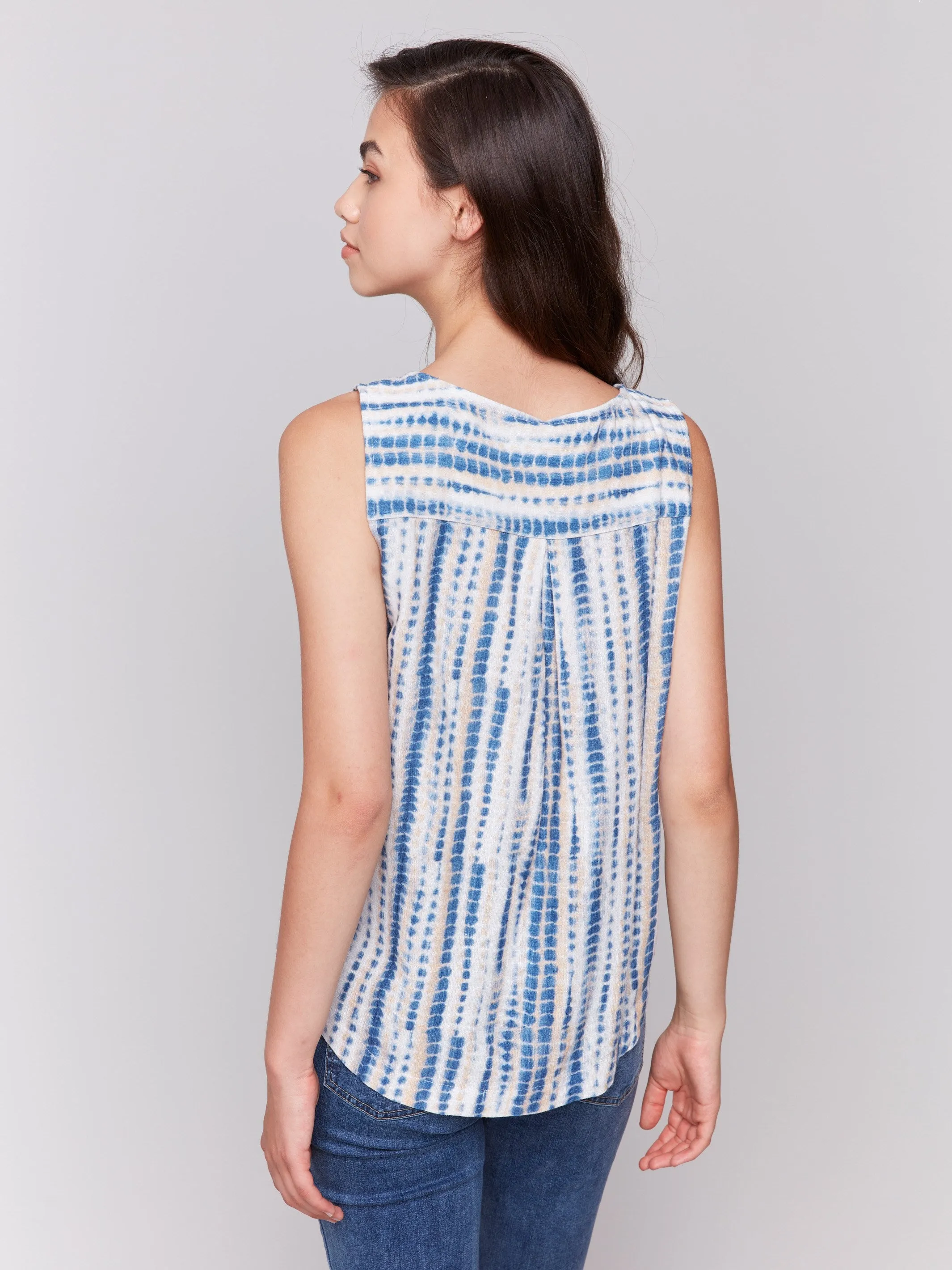 Printed Sleeveless Top with Rounded Hem - Beach