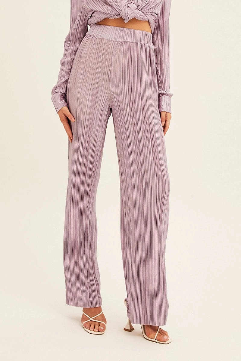 Purple Plisse Pants Wide Leg