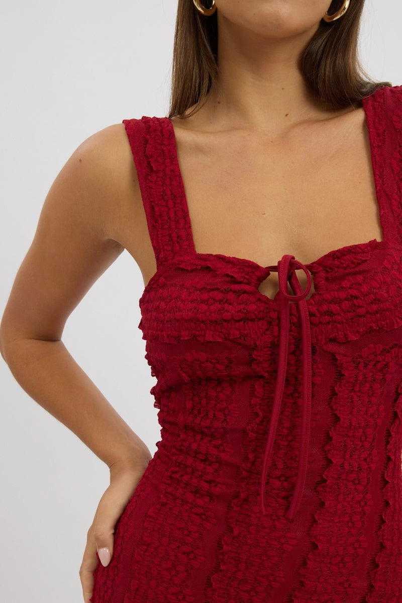 Red Bodycon Dress Lace Mini