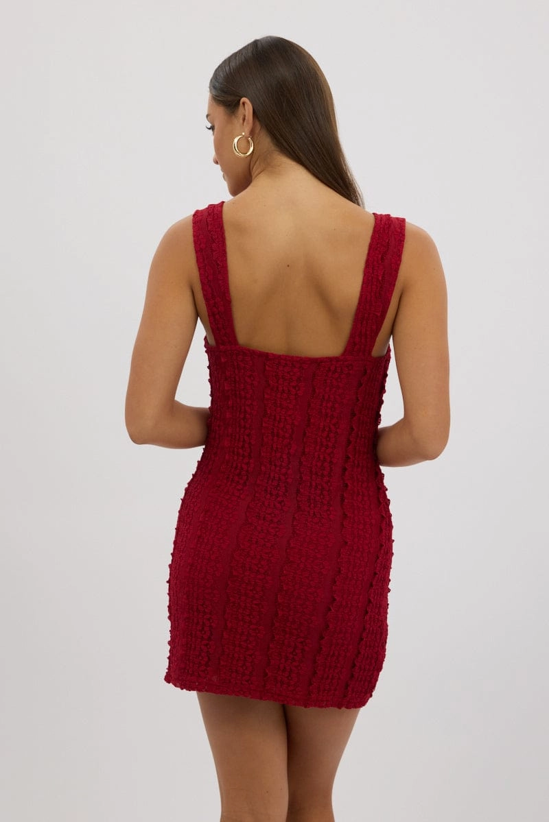Red Bodycon Dress Lace Mini