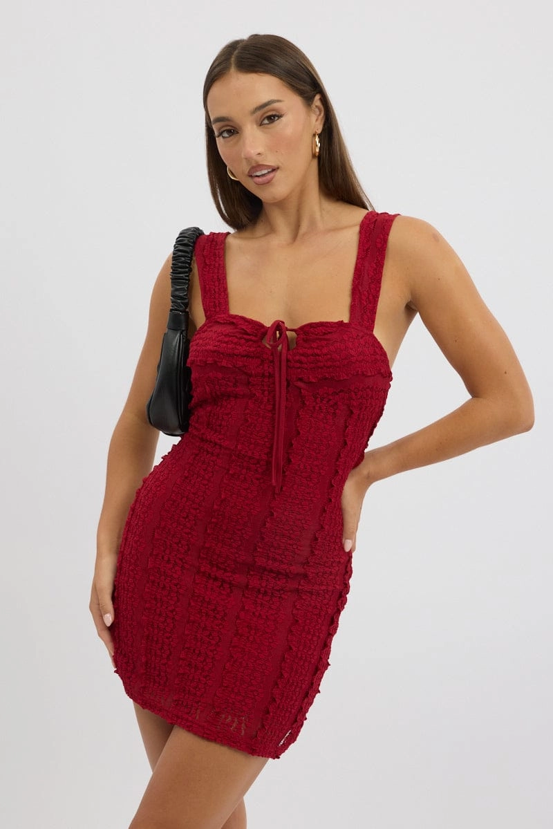Red Bodycon Dress Lace Mini