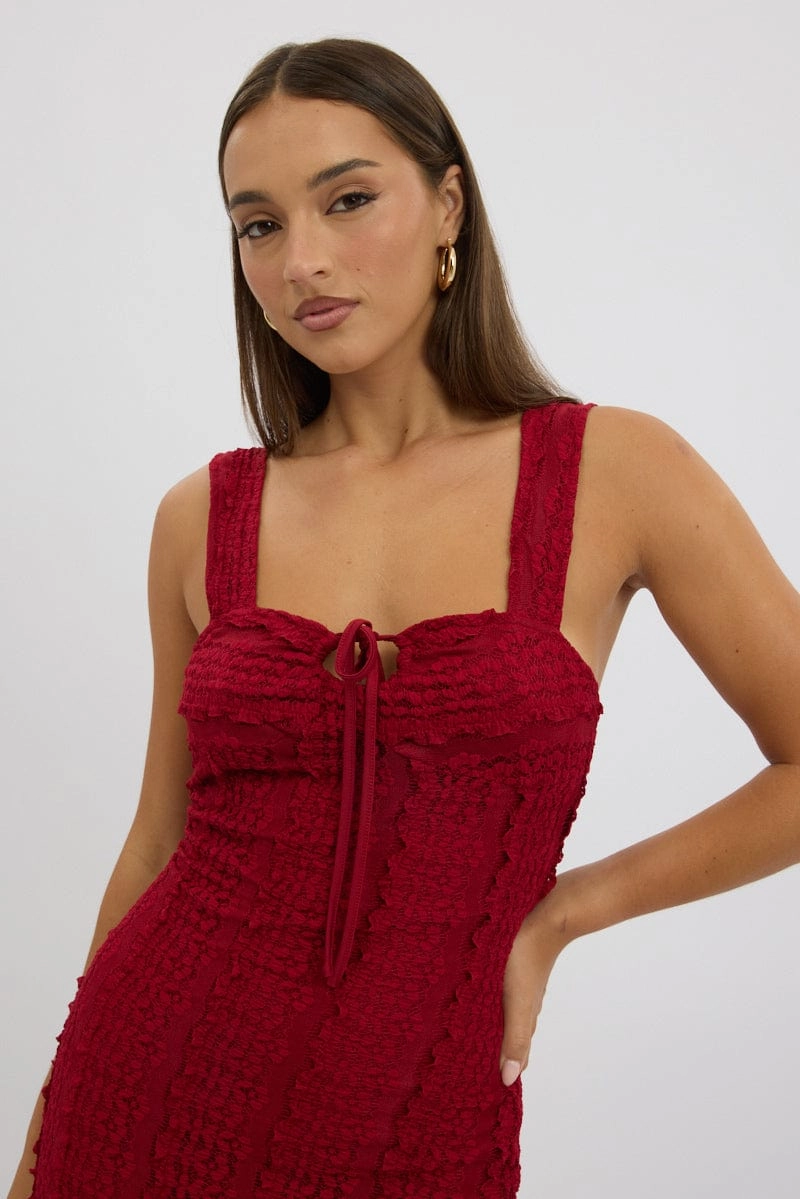 Red Bodycon Dress Lace Mini