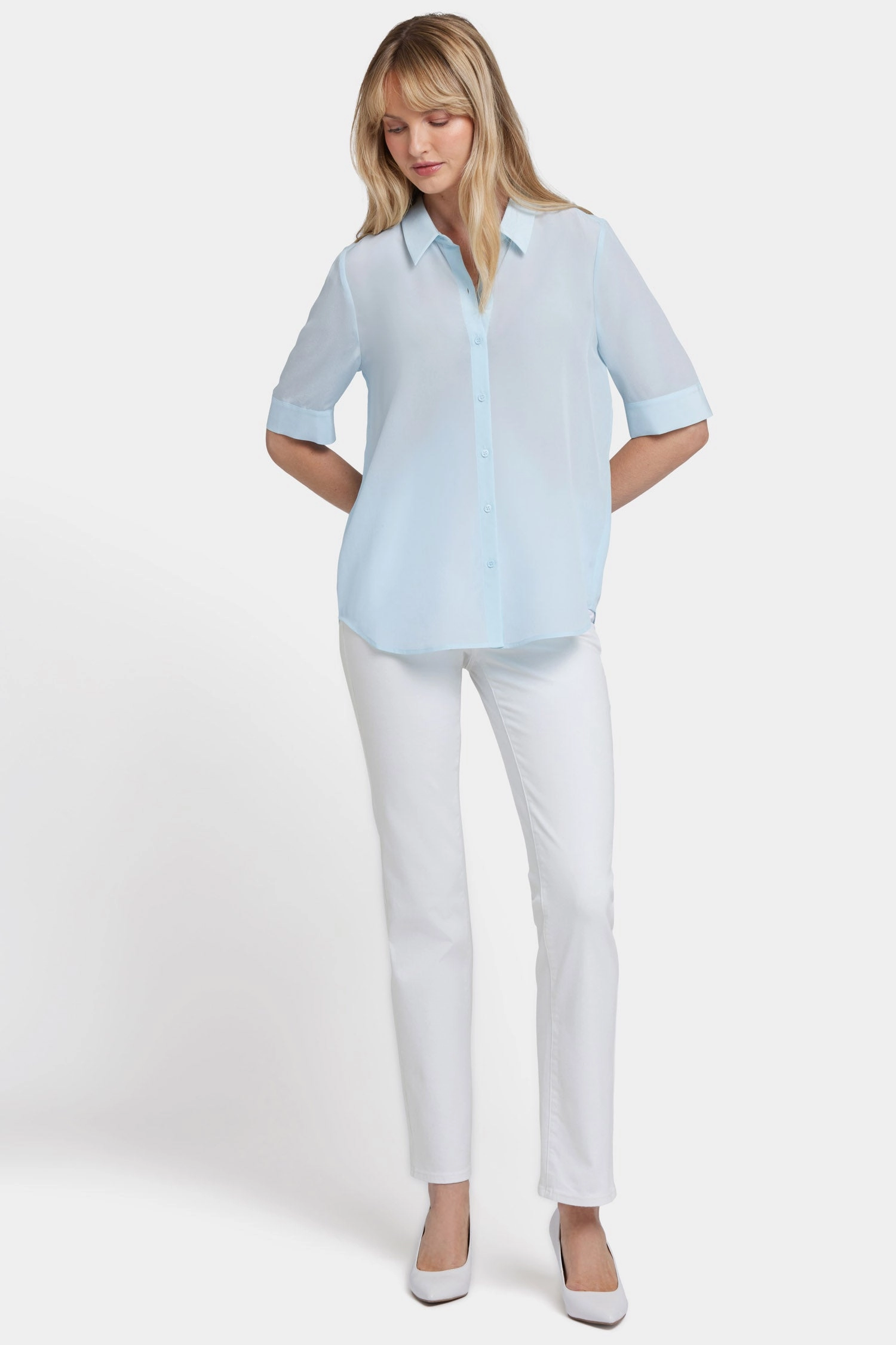 Riley Silk Elbow Sleeved Blouse - Aquatic
