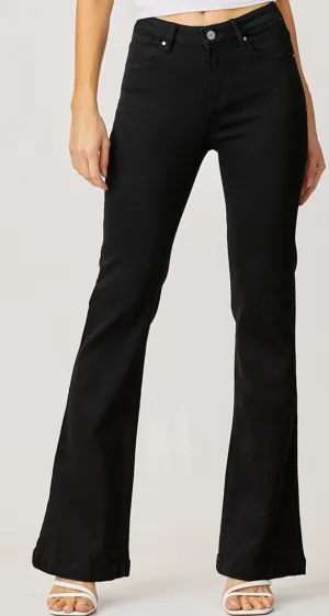 Risen Mid-Rise Black Flare Jeans