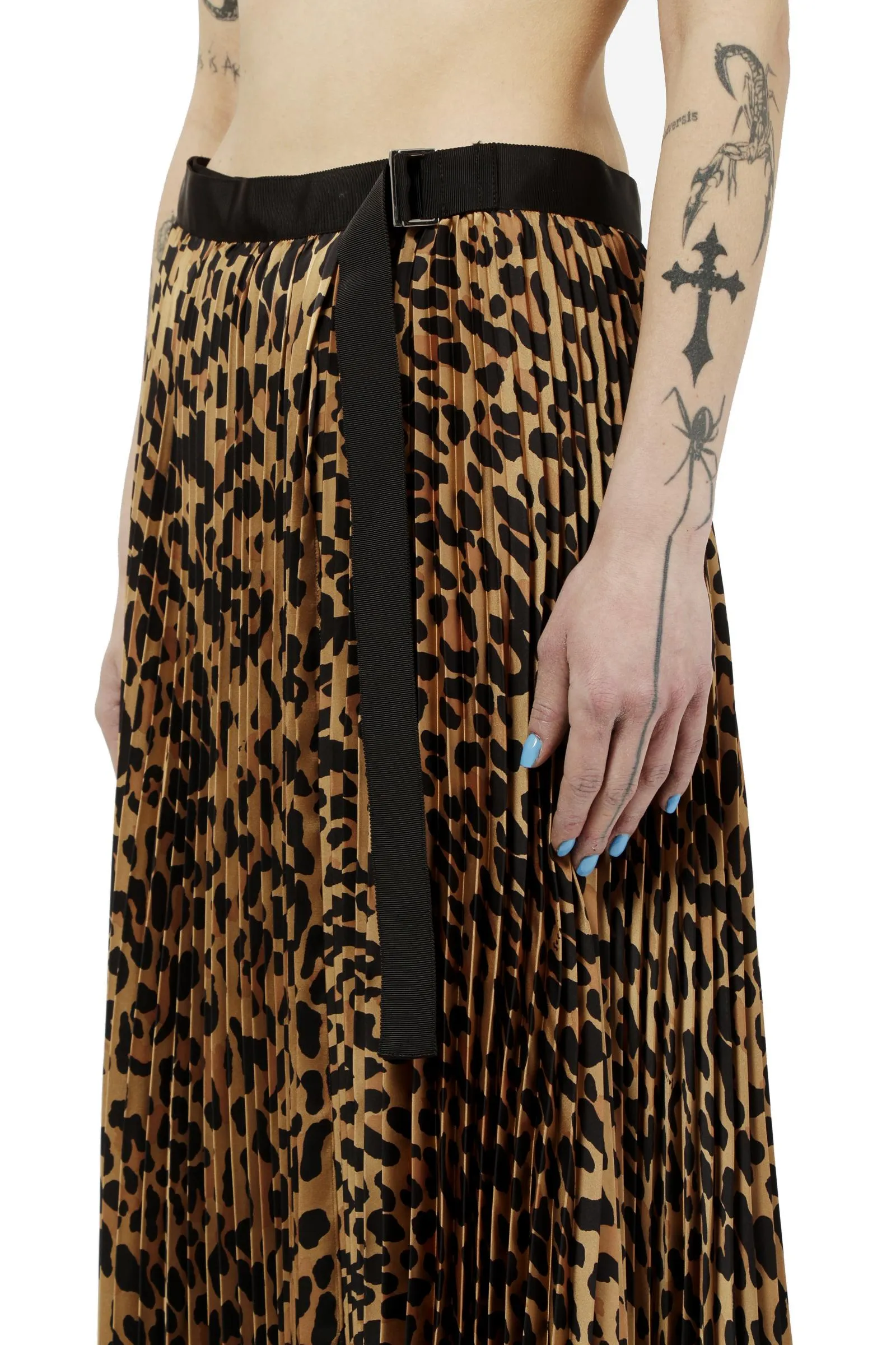 Sacai Belted Fully Pleated Midi Skirt