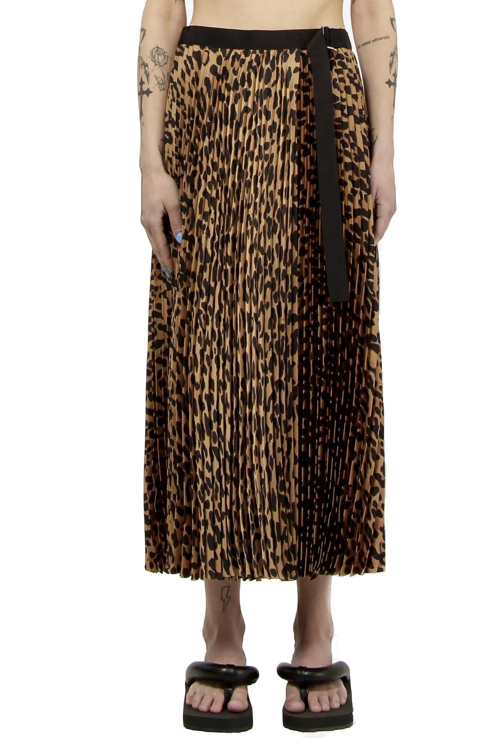 Sacai Belted Fully Pleated Midi Skirt