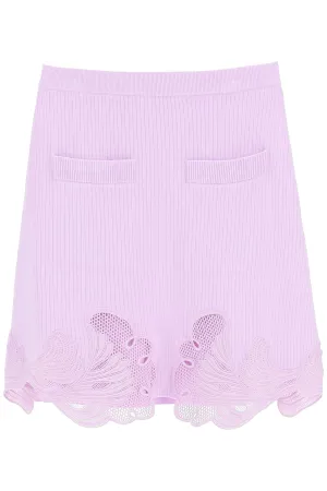 Self-Portrait Inserted Lace Knitted Mini Skirt