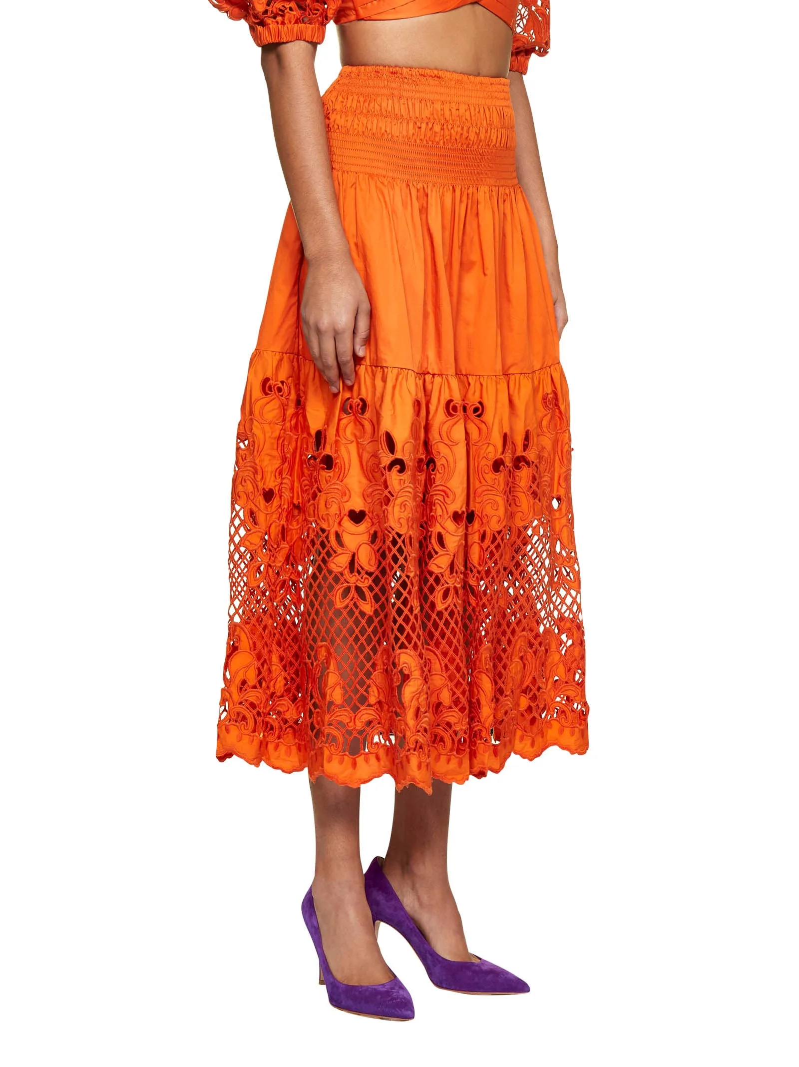 Self-Portrait Lattice Embroidered Midi Skirt