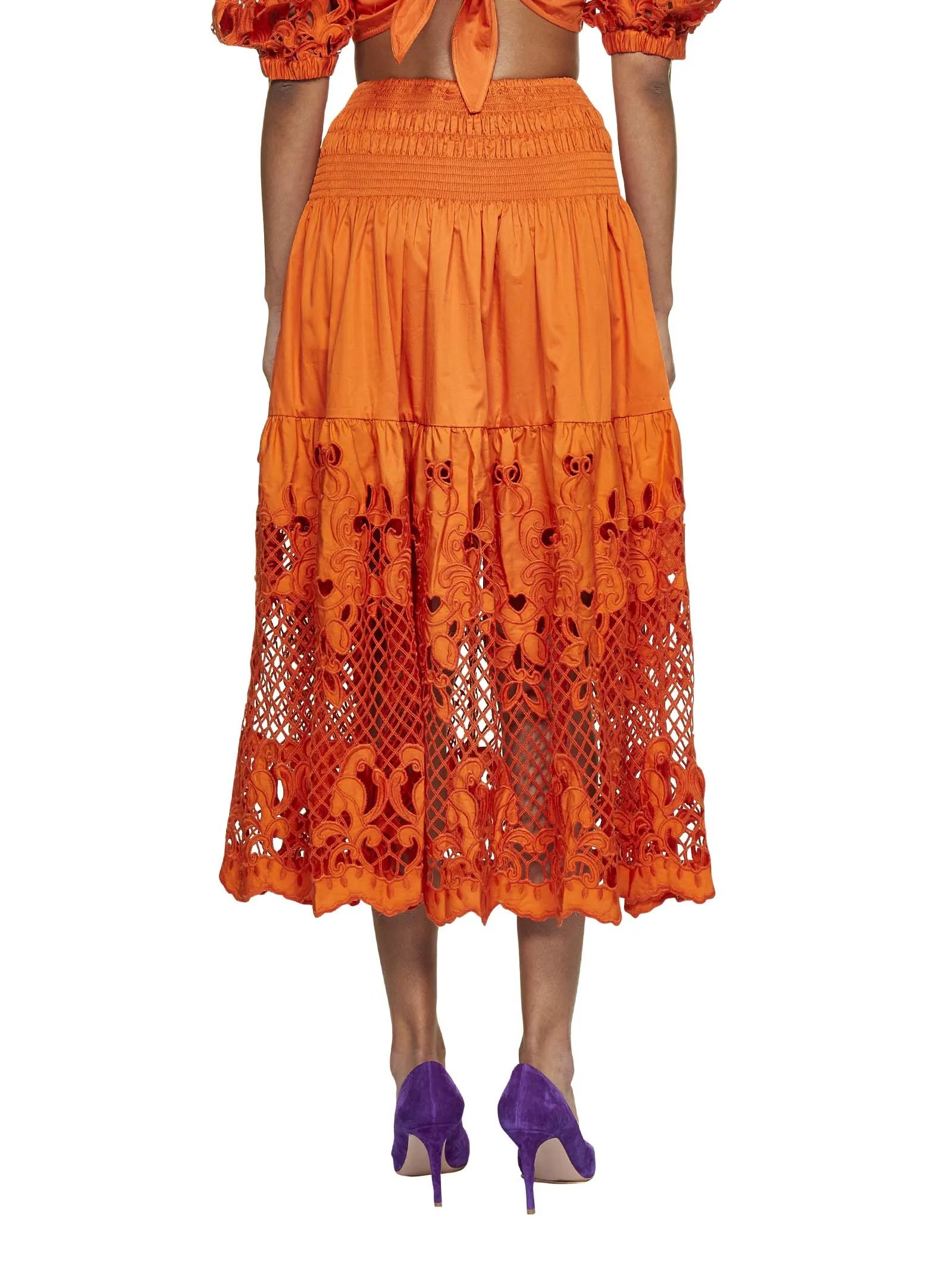 Self-Portrait Lattice Embroidered Midi Skirt
