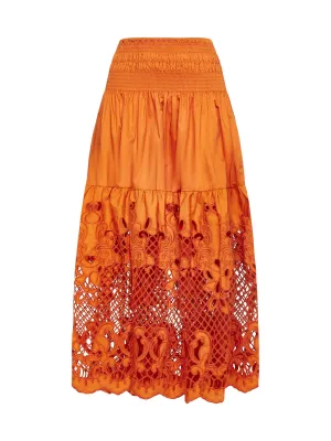 Self-Portrait Lattice Embroidered Midi Skirt