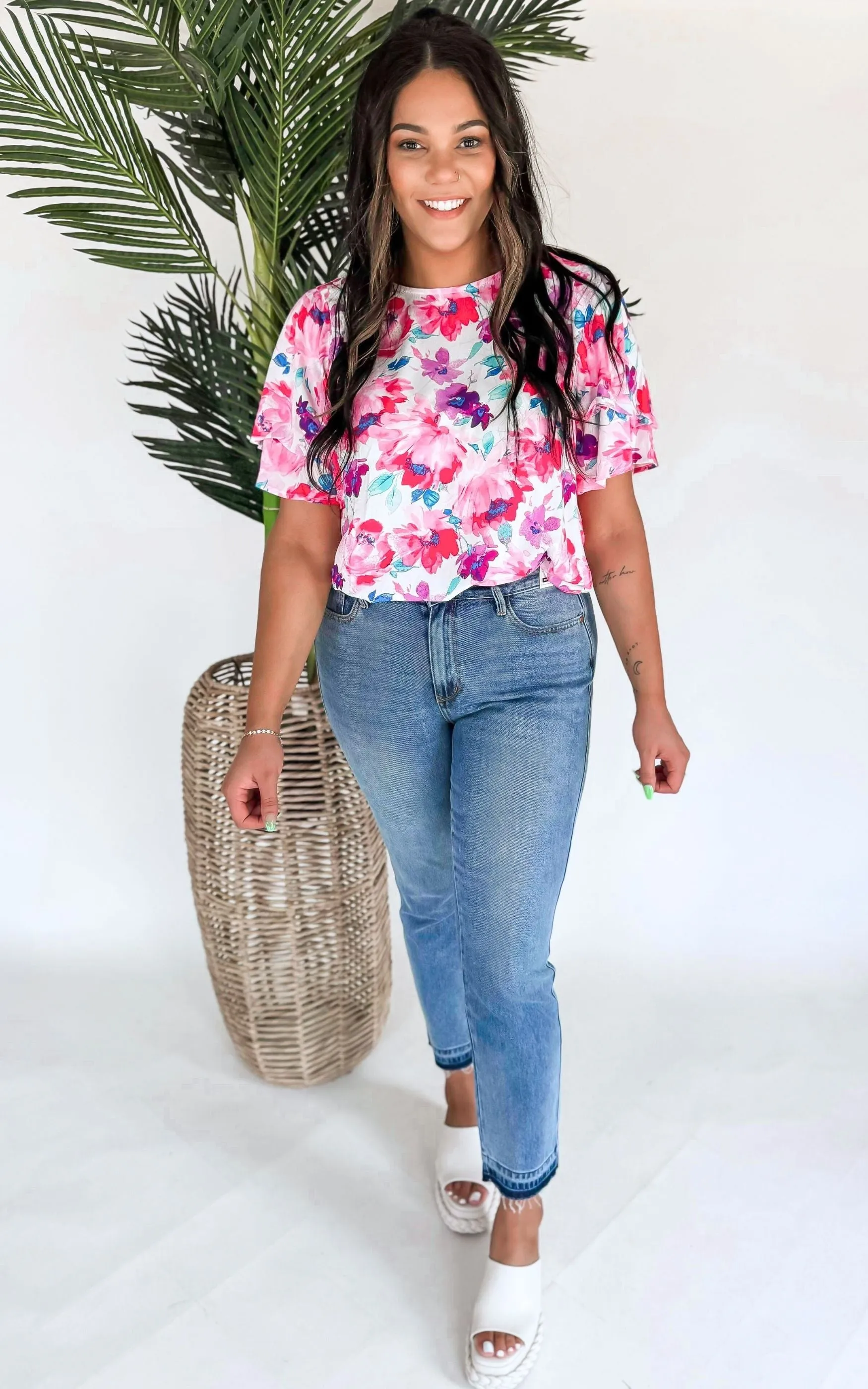 Send Me Flowers Short Sleeve Blouse Top - Final Sale