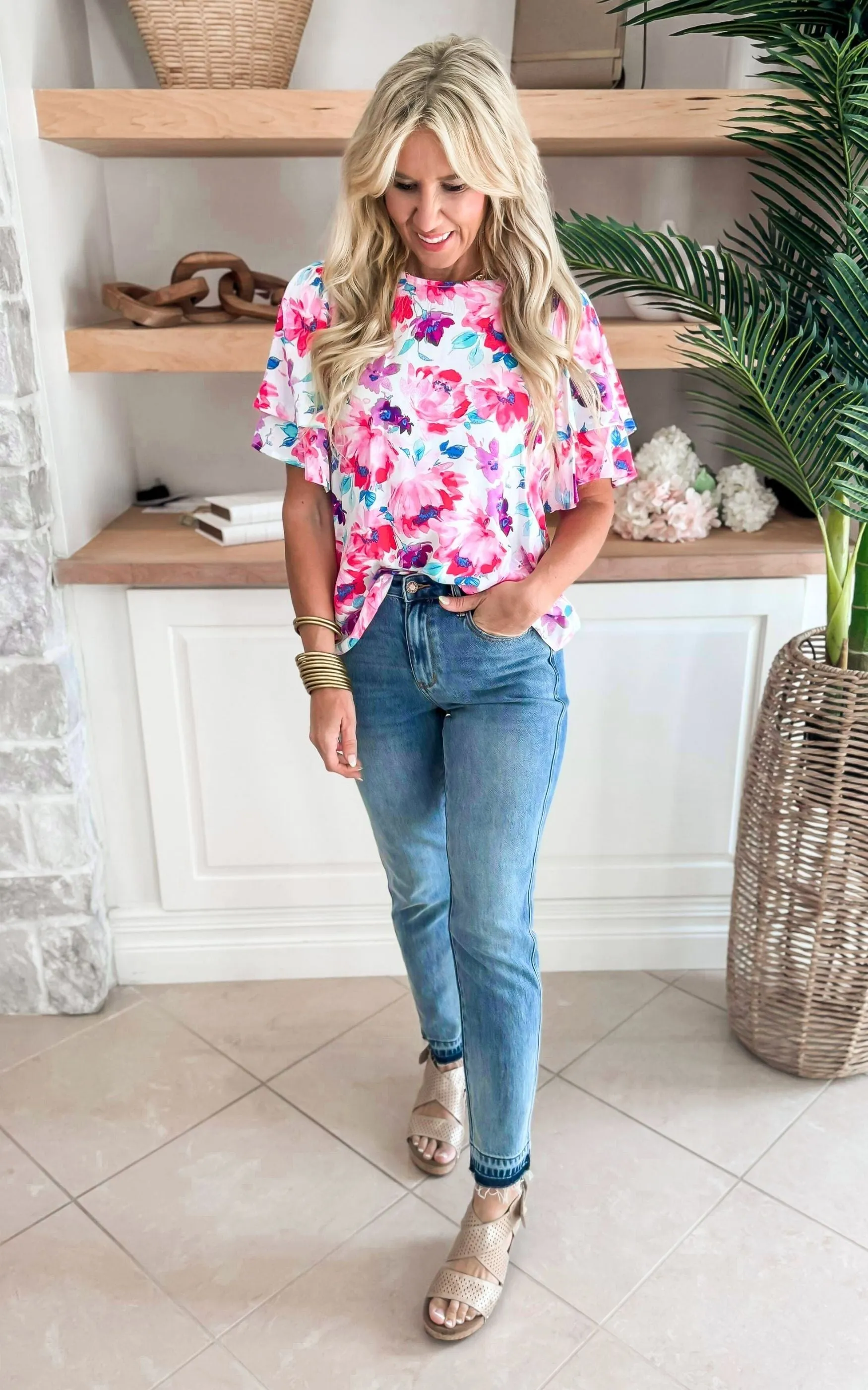 Send Me Flowers Short Sleeve Blouse Top - Final Sale