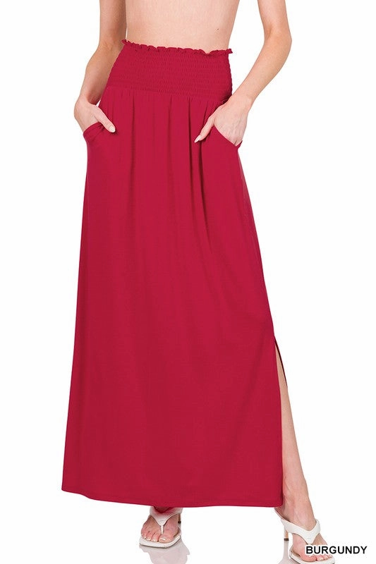 Smocked Waist Side Slit Maxi Skirt w/ Pockets Part 1 | FINAL SALE