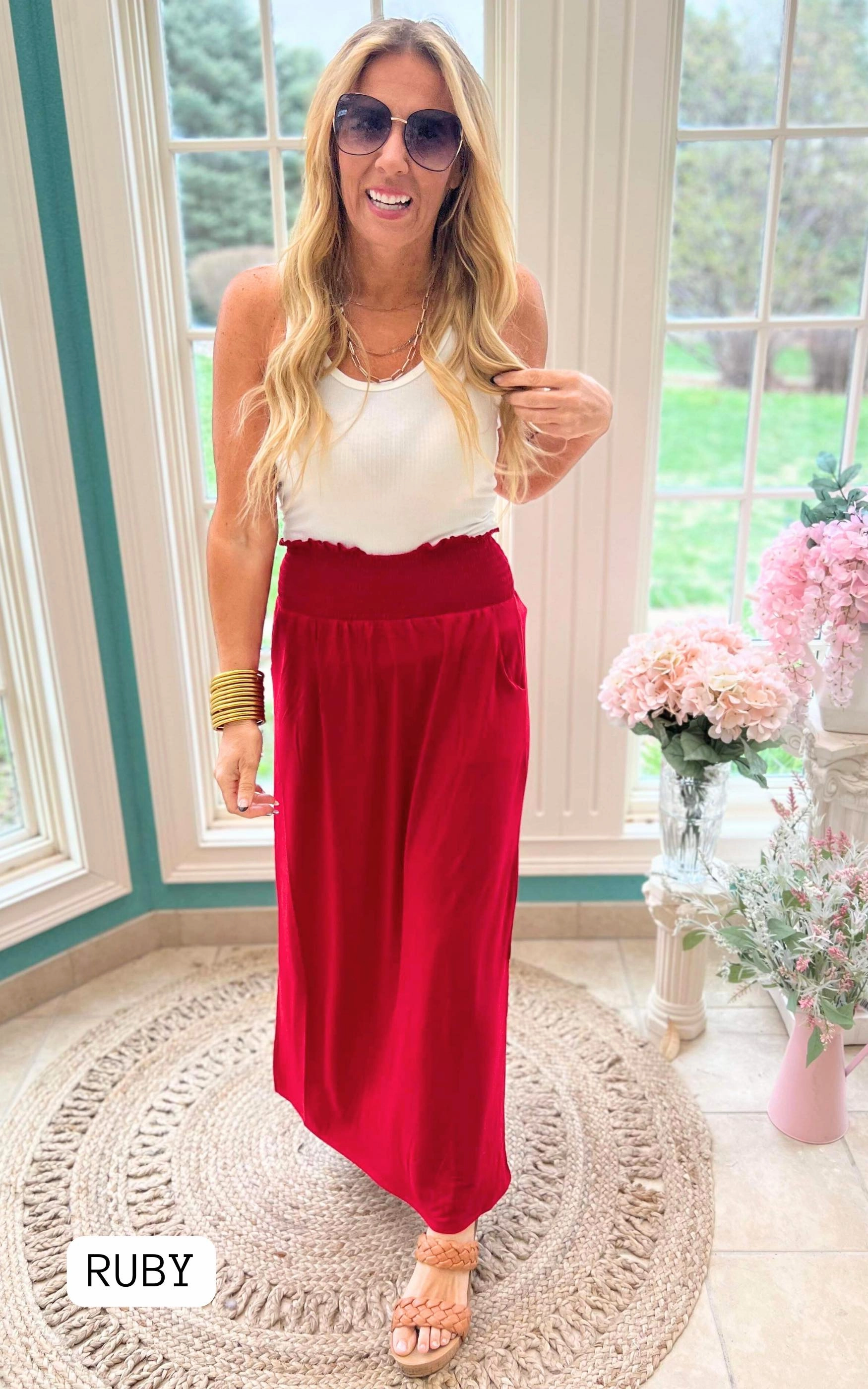 Smocked Waist Side Slit Maxi Skirt w/ Pockets Part 1 | FINAL SALE