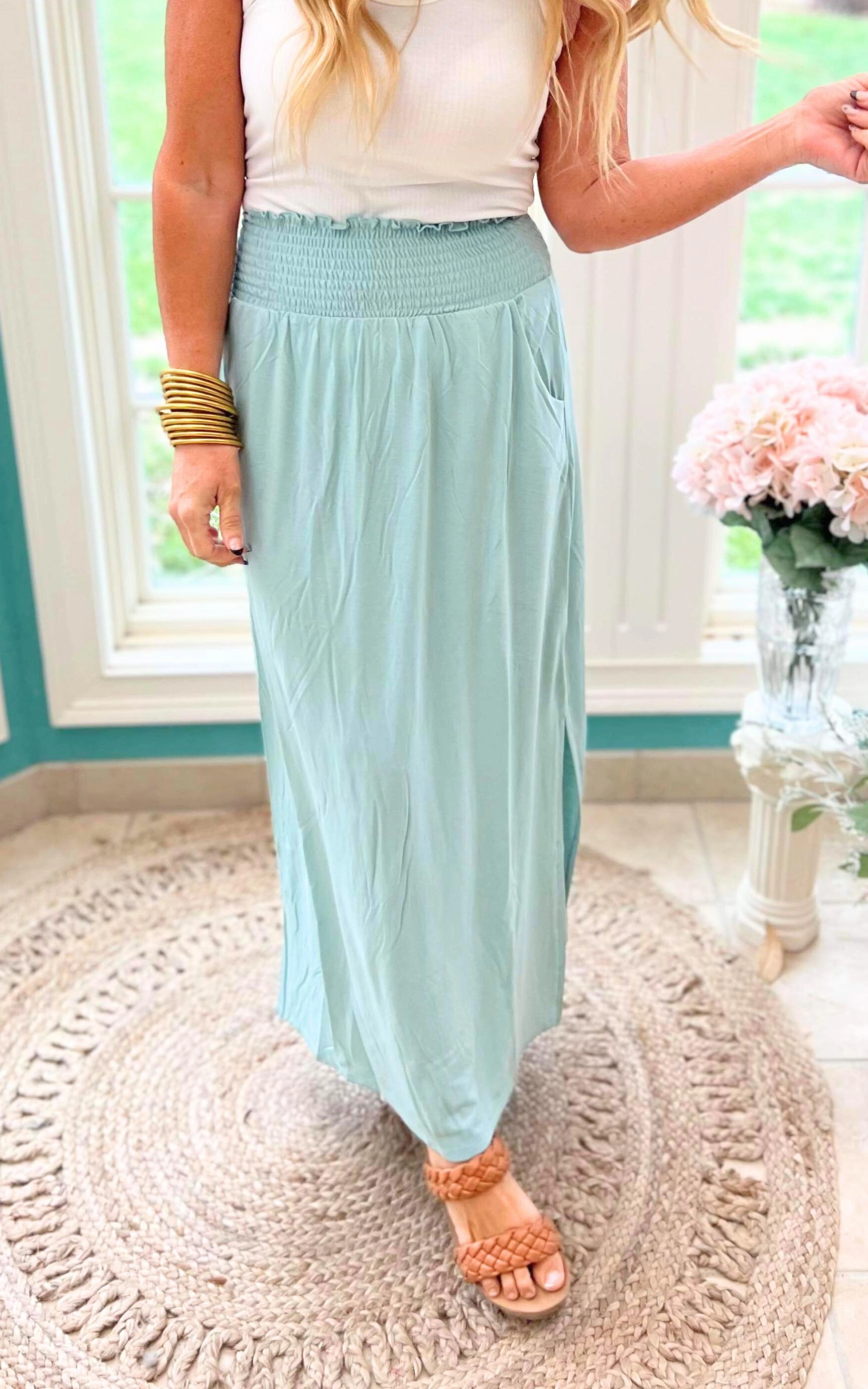 Smocked Waist Side Slit Maxi Skirt w/ Pockets Part 2 | FINAL SALE