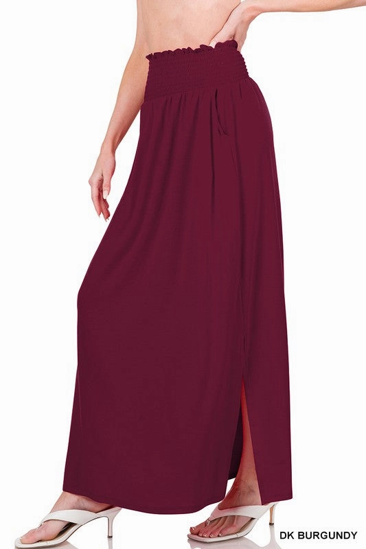 Smocked Waist Side Slit Maxi Skirt w/ Pockets Part 2 | FINAL SALE