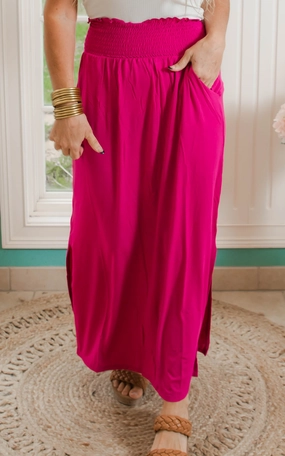 Smocked Waist Side Slit Maxi Skirt w/ Pockets Part 2 | FINAL SALE