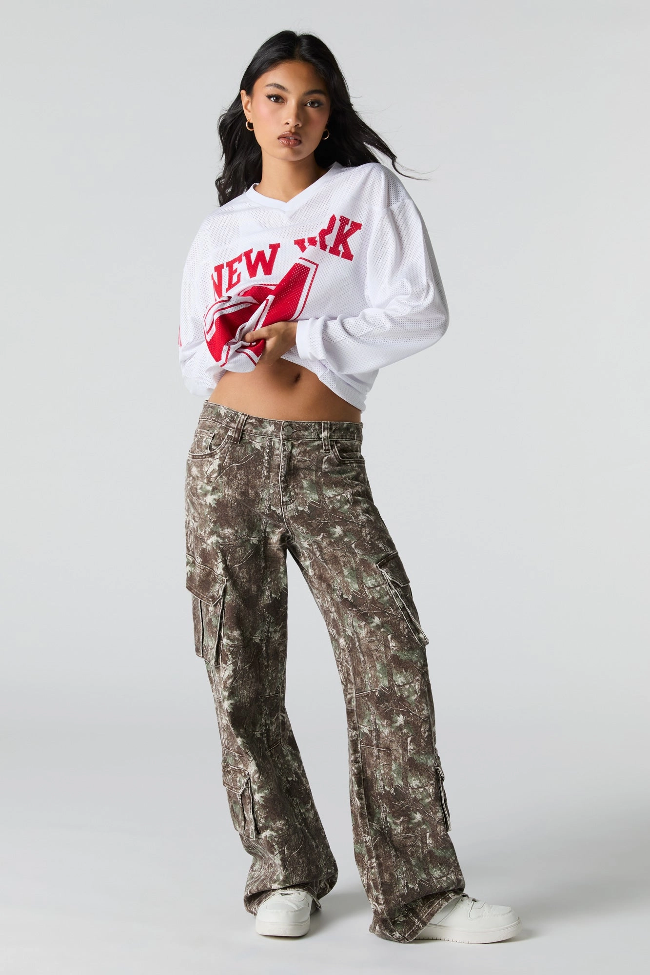 Stretch Denim Straight Leg Cargo Jean