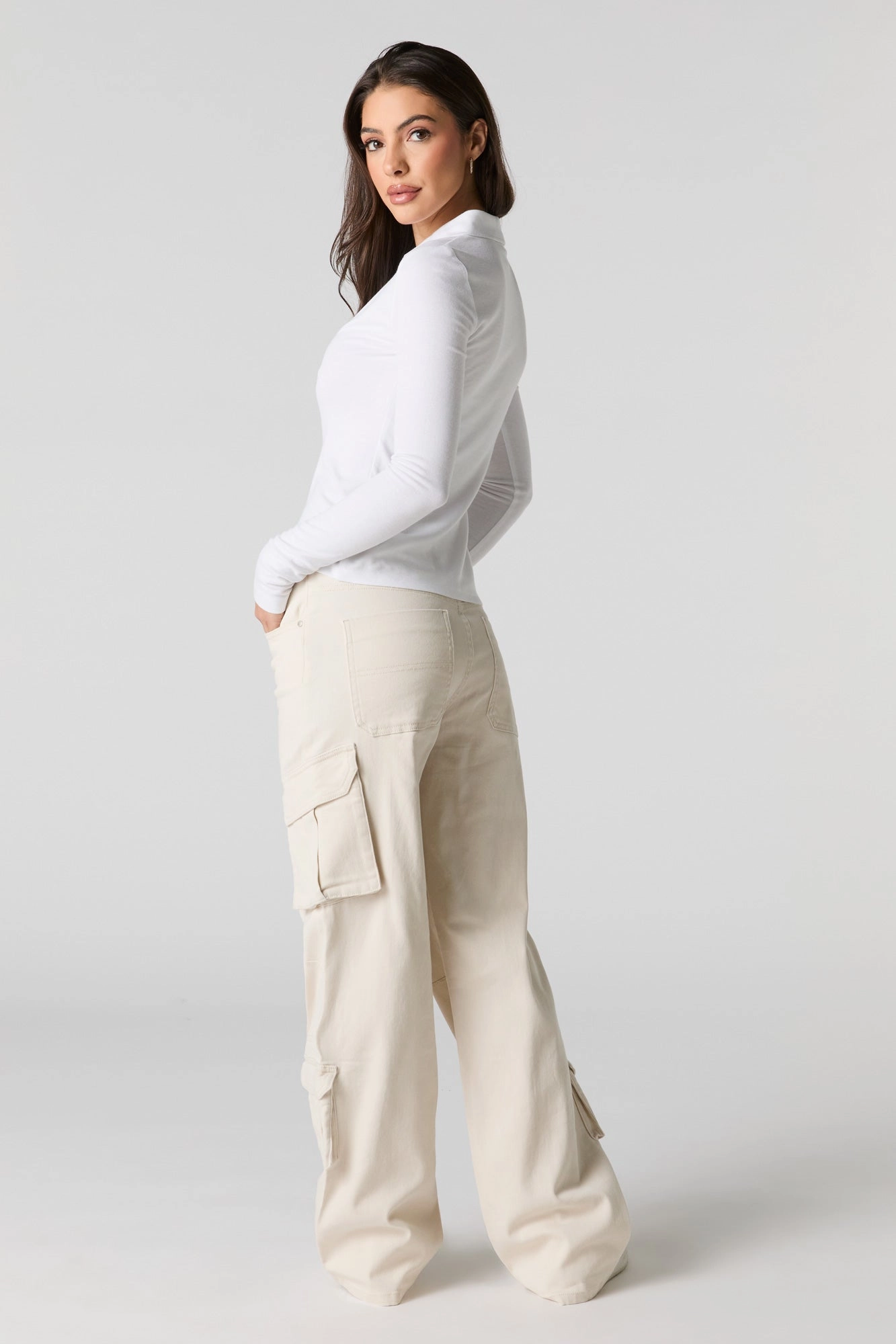 Stretch Denim Straight Leg Cargo Jean